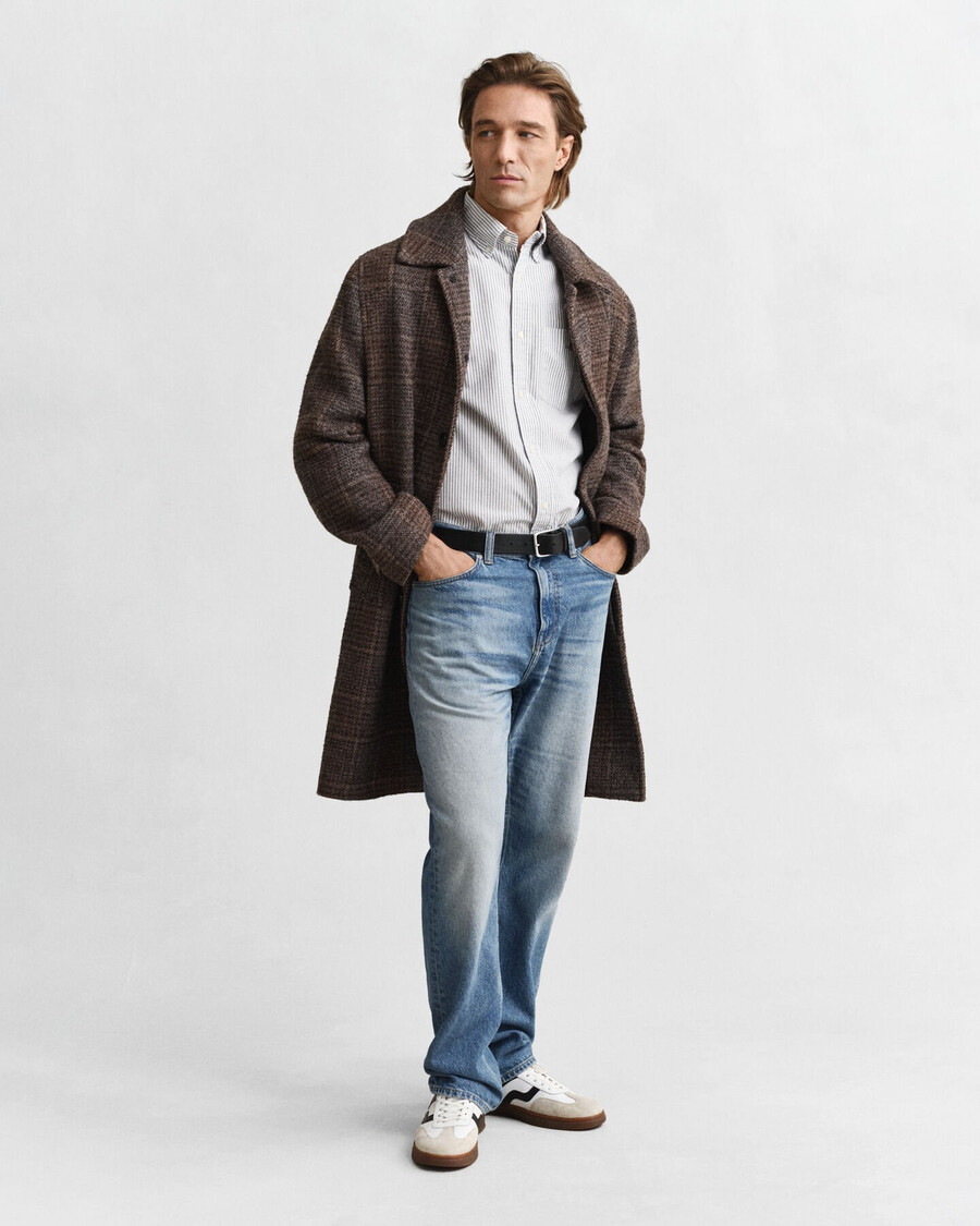 camicia oxford classica a righe banker vestibilità regolare - blu persiano
