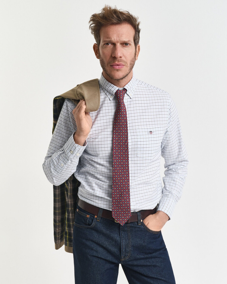camicia oxford classica tattersall vestibilità regolare - azzurro chiaro
