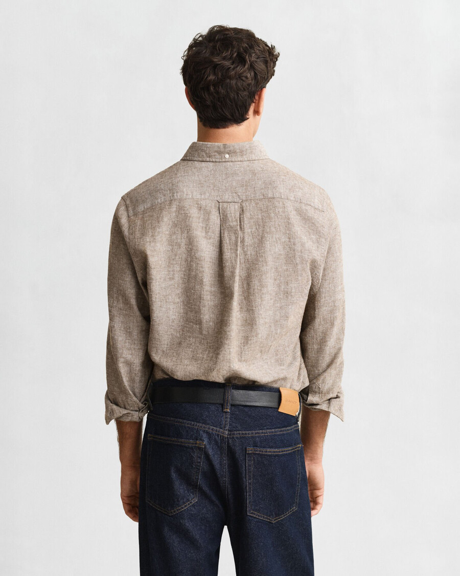 camicia in cotone e lino vestibilità regolare - marrone mogano