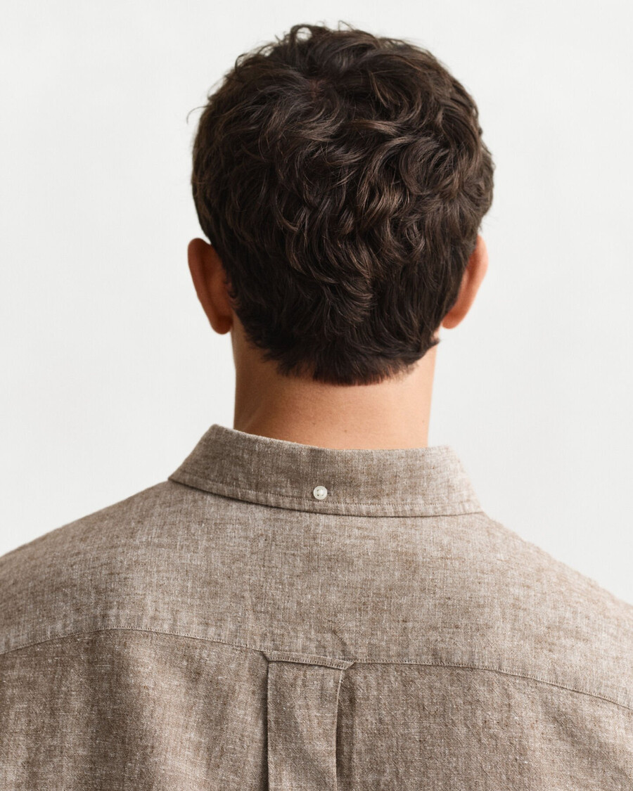 camicia in cotone e lino vestibilità regolare - marrone mogano
