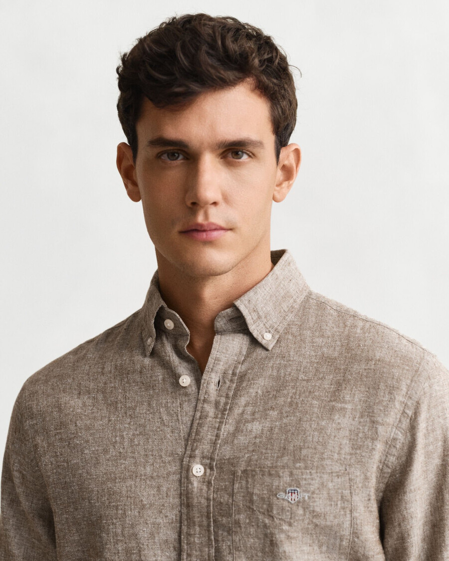 camicia in cotone e lino vestibilità regolare - marrone mogano