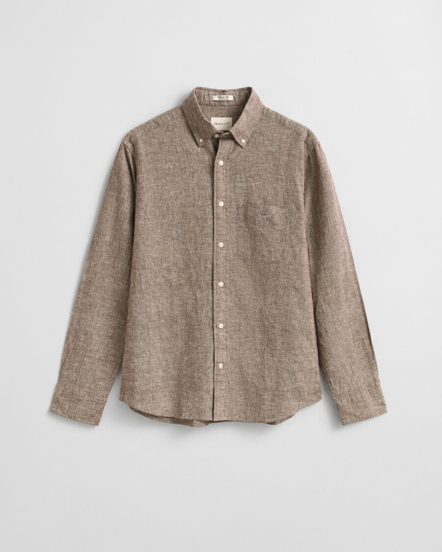 camicia in cotone e lino vestibilità regolare - marrone mogano