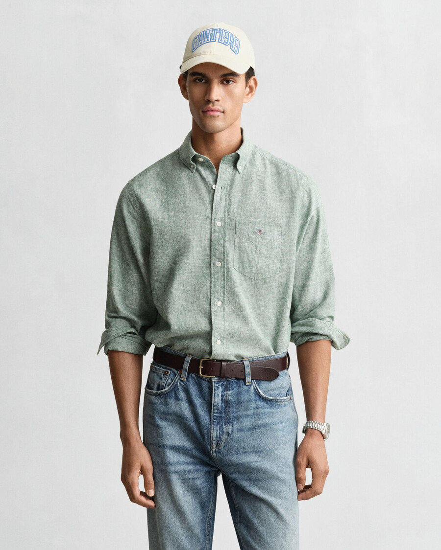 camicia in cotone e lino vestibilità regolare - verde bosco