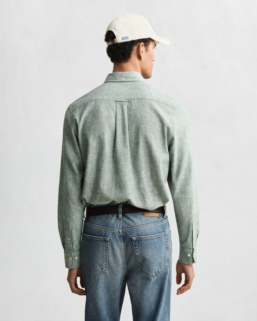camicia in cotone e lino vestibilità regolare - verde bosco