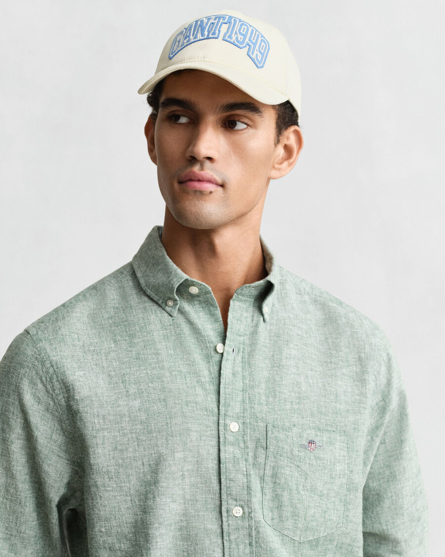 camicia in cotone e lino vestibilità regolare - verde bosco