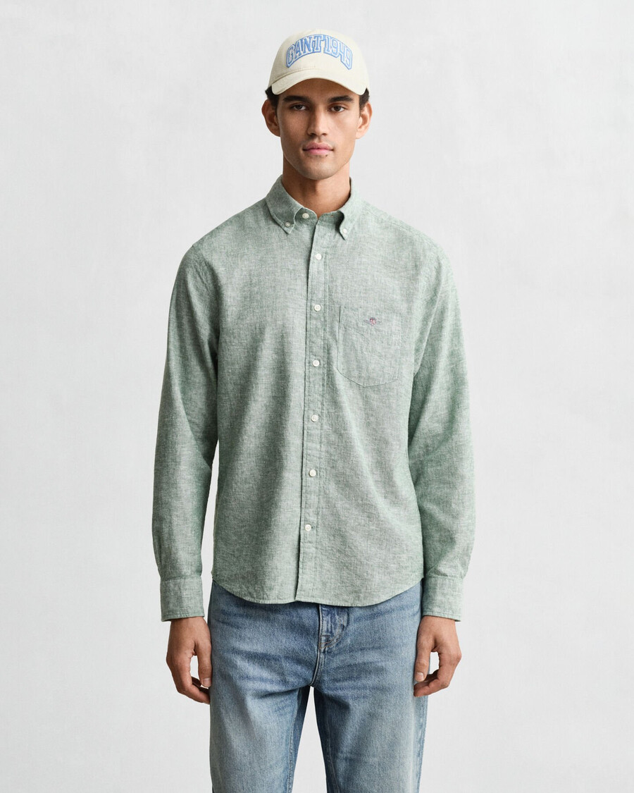 camicia in cotone e lino vestibilità regolare - verde bosco