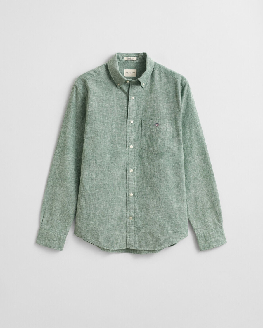 camicia in cotone e lino vestibilità regolare - verde bosco