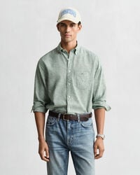 camicia in cotone e lino vestibilità regolare - verde bosco