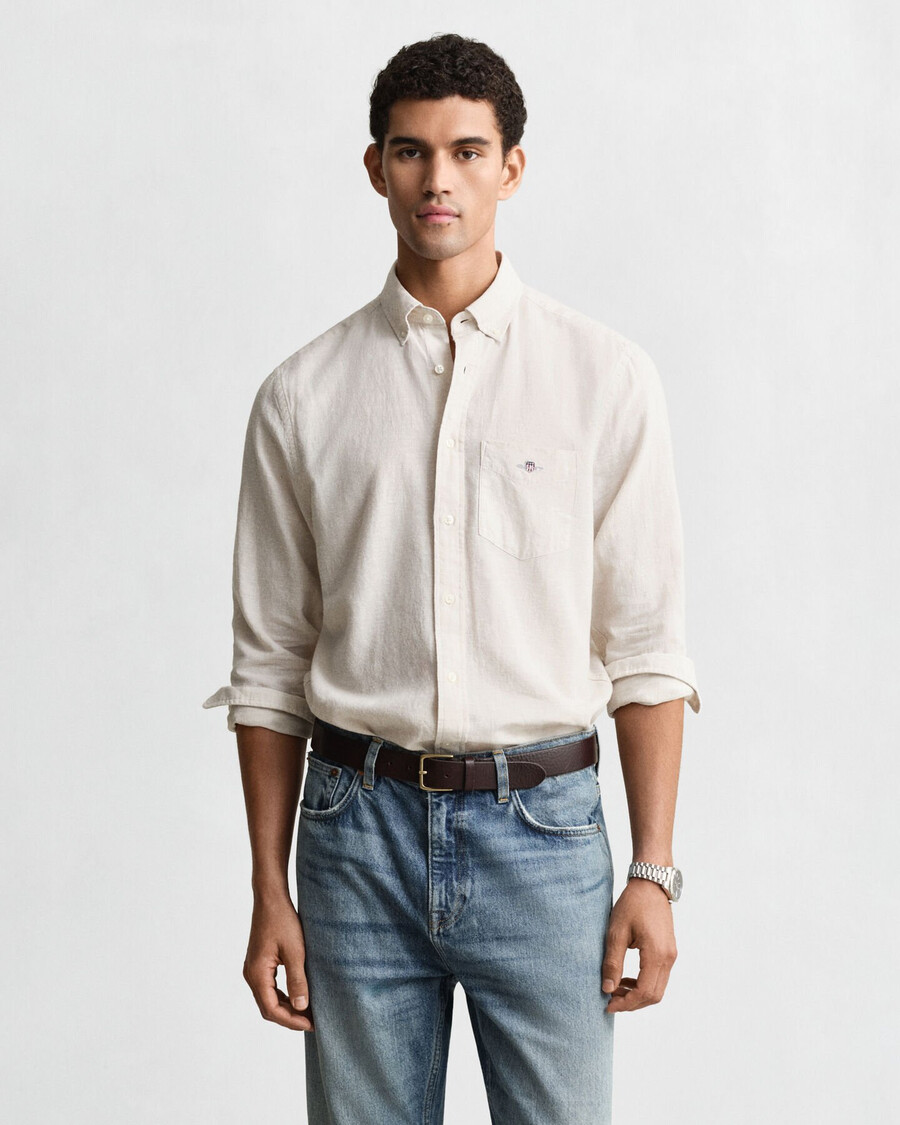 camicia in cotone e lino vestibilità regolare - putty