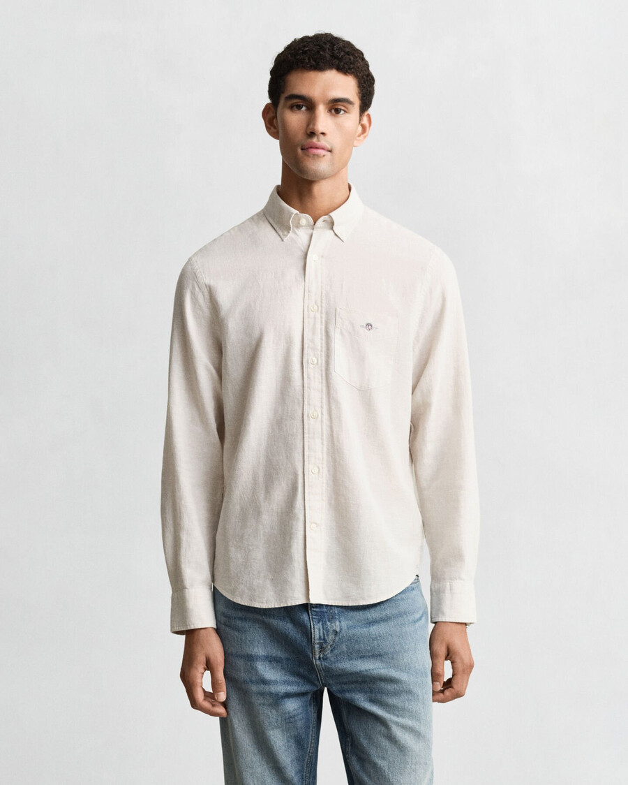 camicia in cotone e lino vestibilità regolare - putty