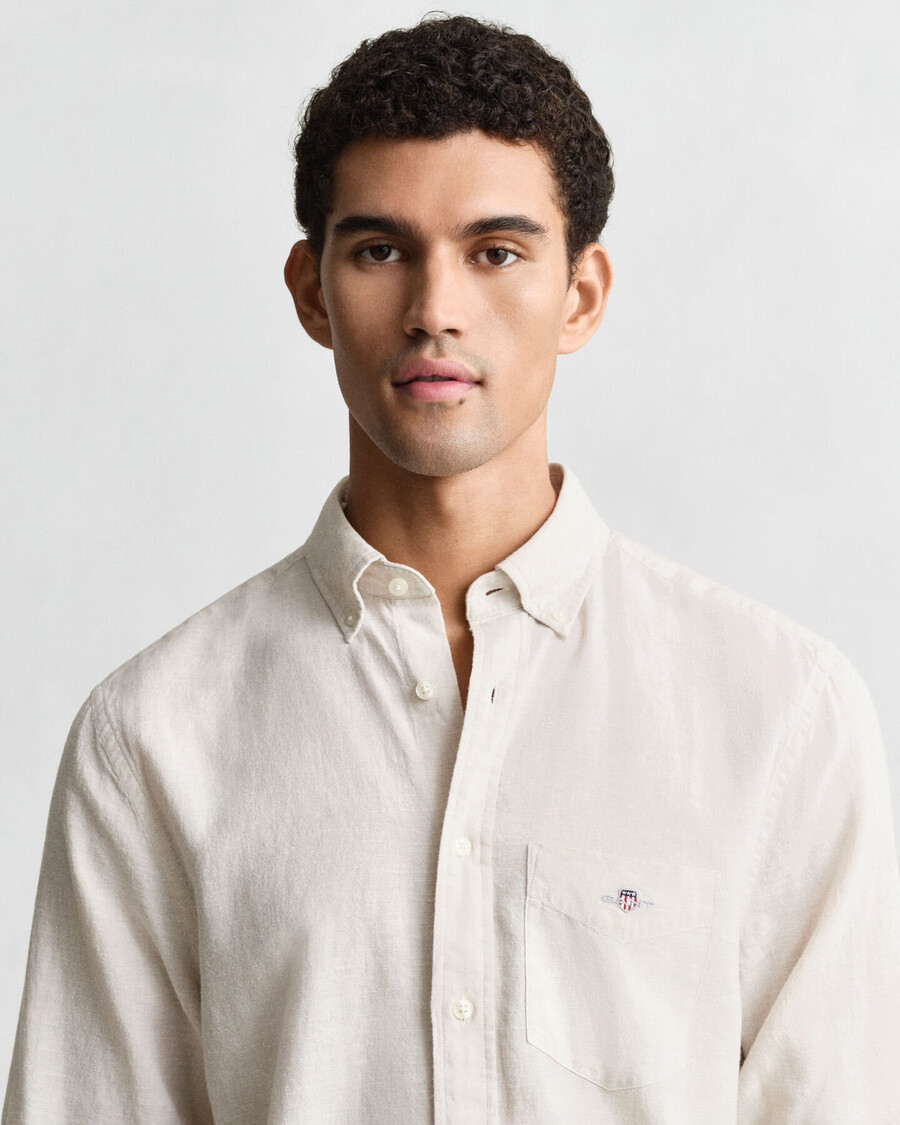 camicia in cotone e lino vestibilità regolare - putty
