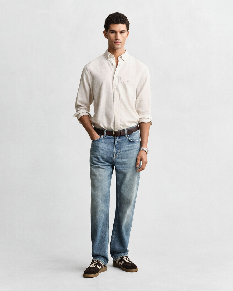 camicia in cotone e lino vestibilità regolare - putty