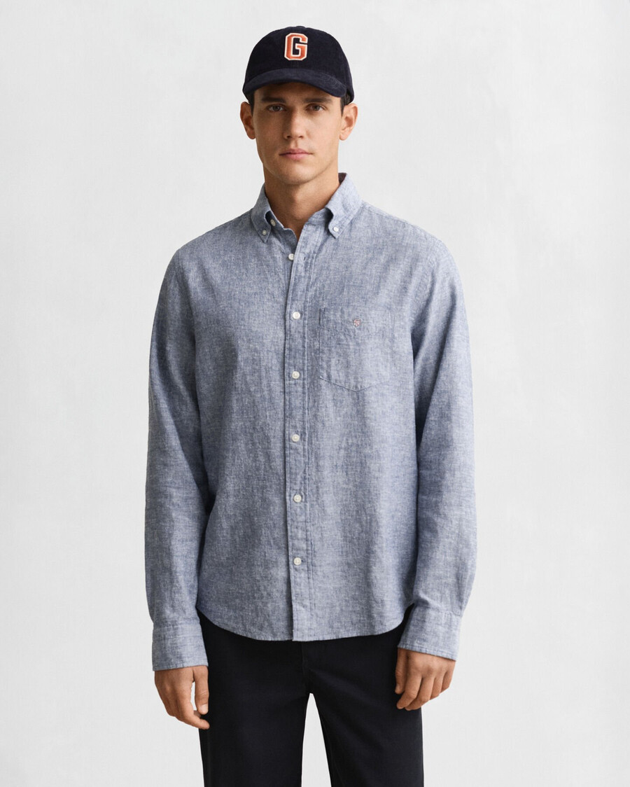 camicia in cotone e lino vestibilità regolare - blu vintage