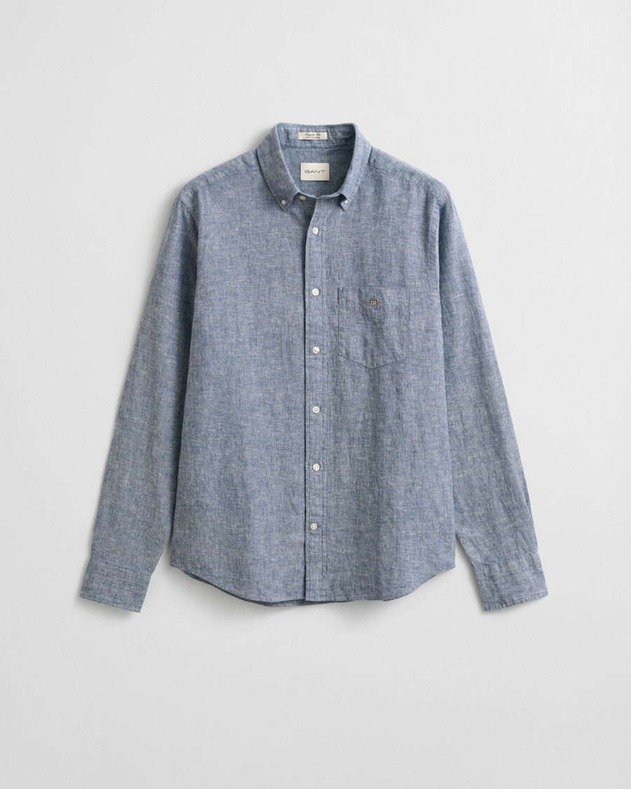 camicia in cotone e lino vestibilità regolare - blu vintage