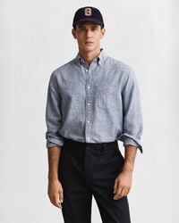 camicia in cotone e lino vestibilità regolare - blu vintage