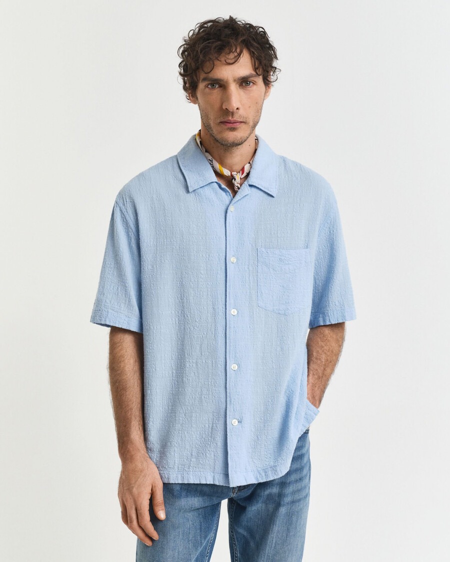 camicia a maniche corte testurizzata dal taglio rilassato - capri blue