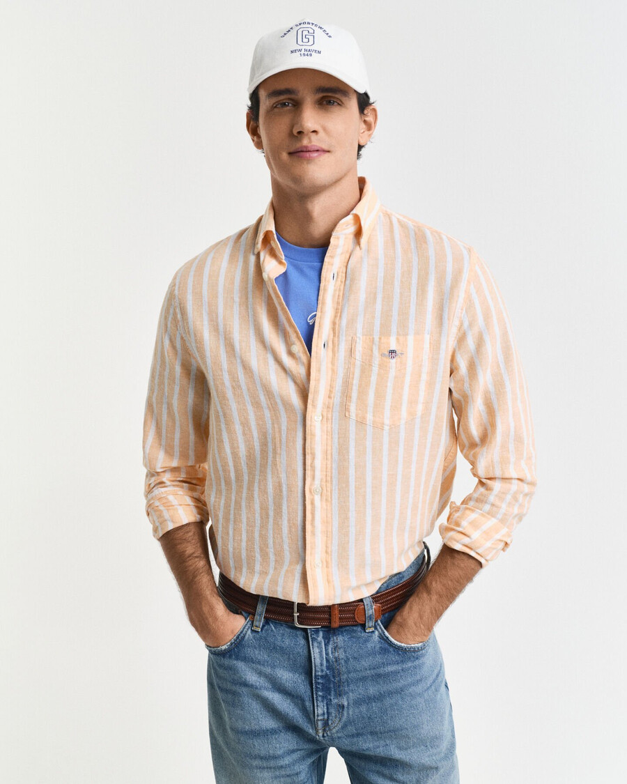 camicia in cotone e lino a righe vestibilità regolare - arancione pesca