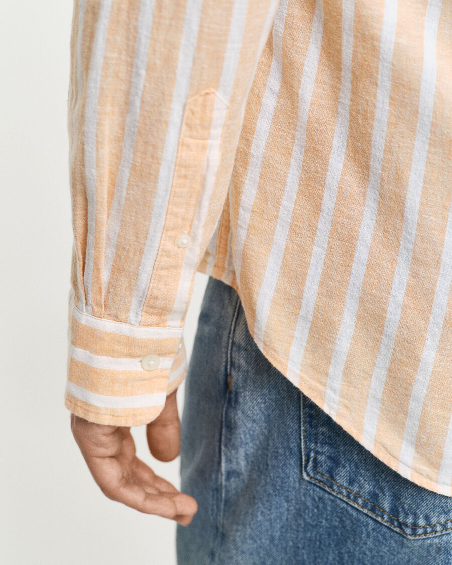 camicia in cotone e lino a righe vestibilità regolare - arancione pesca