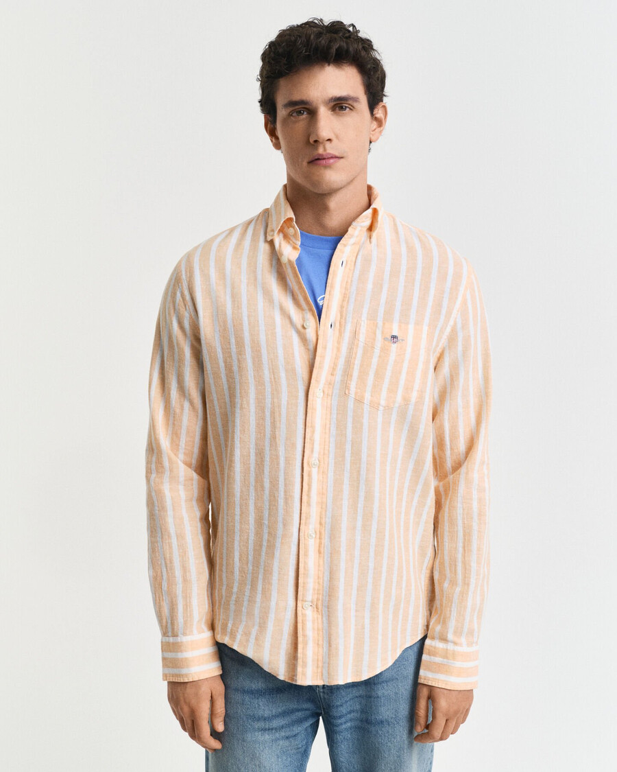 camicia in cotone e lino a righe vestibilità regolare - arancione pesca