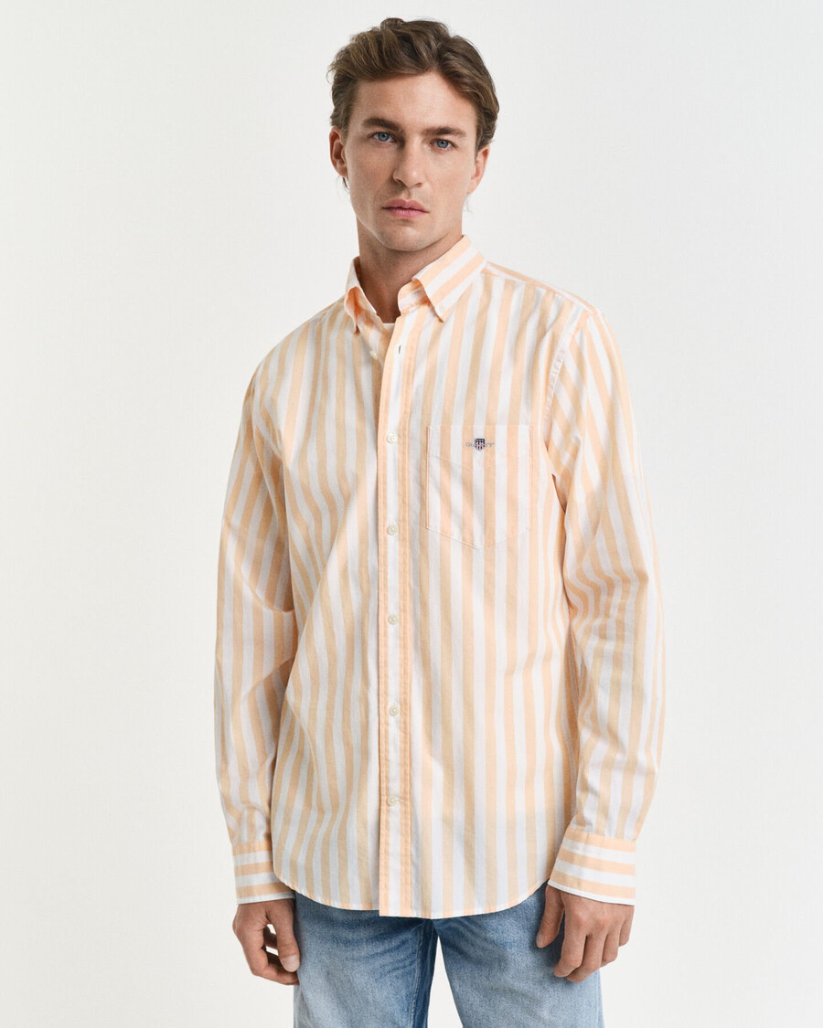 camicia classica in popeline a righe vestibilità regolare - arancione pesca