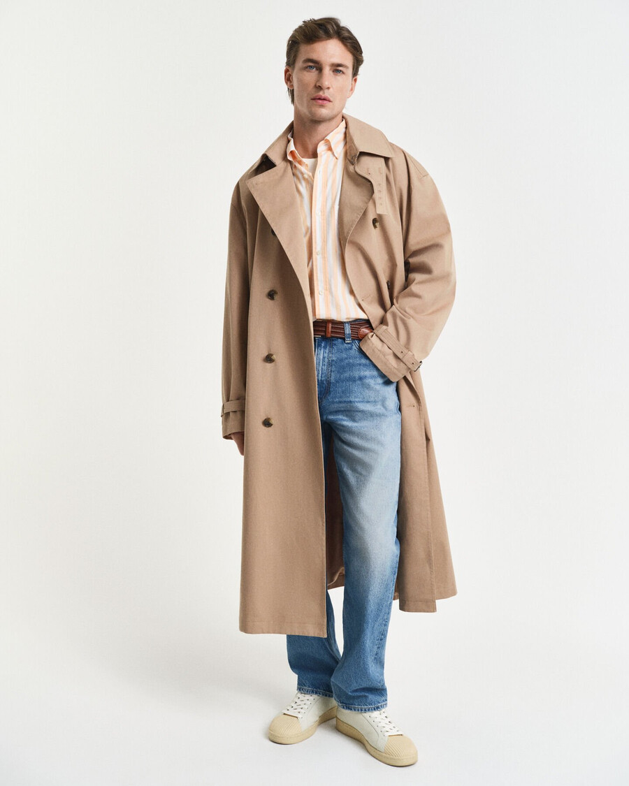 camicia classica in popeline a righe vestibilità regolare - arancione pesca