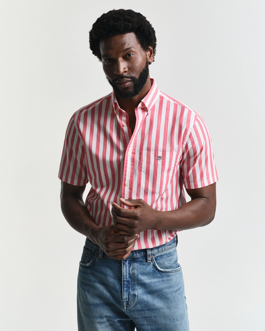 camicia a maniche corte in popeline classico a righe dalla vestibilità regolare - rosso anguria