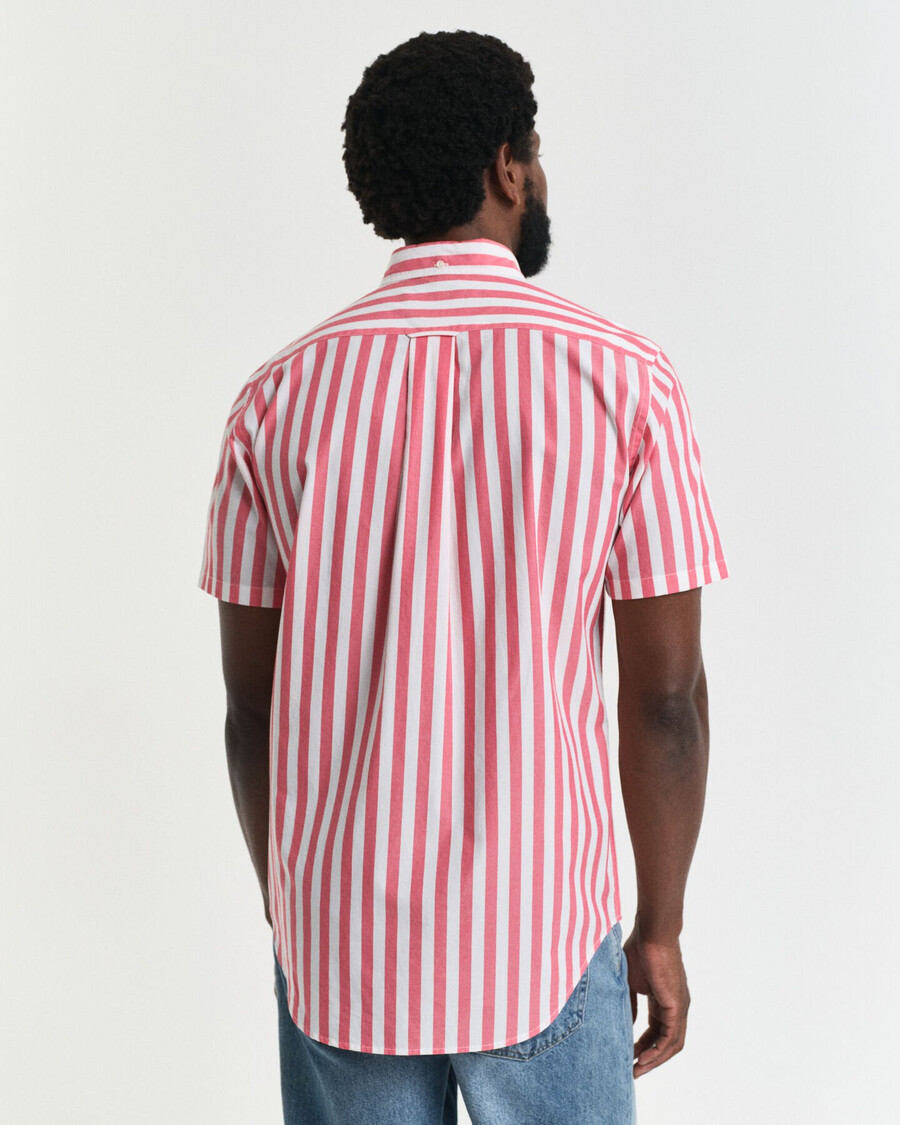 camicia a maniche corte in popeline classico a righe dalla vestibilità regolare - rosso anguria