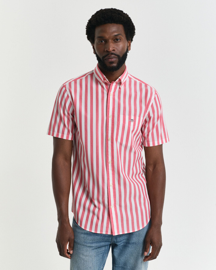 camicia a maniche corte in popeline classico a righe dalla vestibilità regolare - rosso anguria
