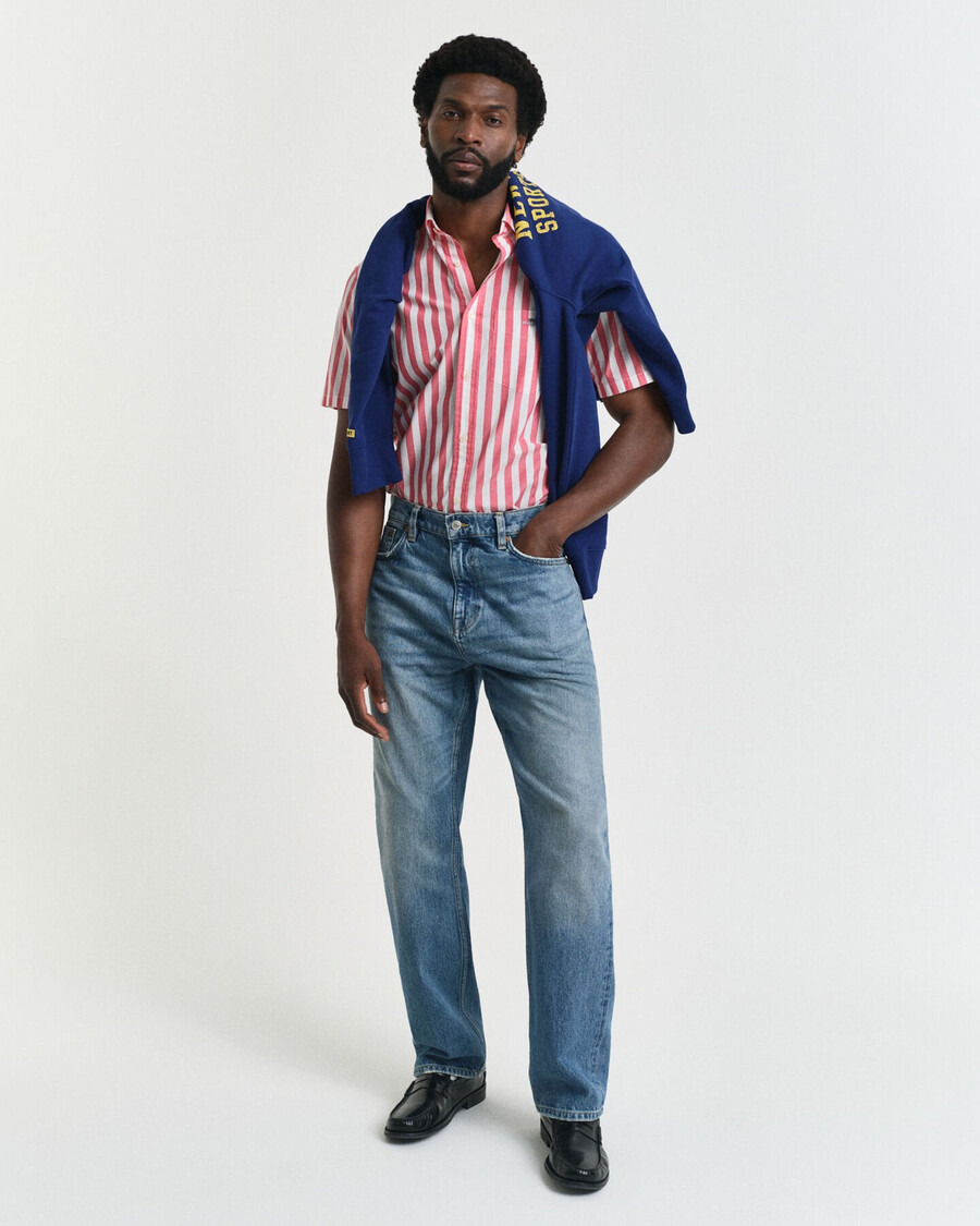 camicia a maniche corte in popeline classico a righe dalla vestibilità regolare - rosso anguria
