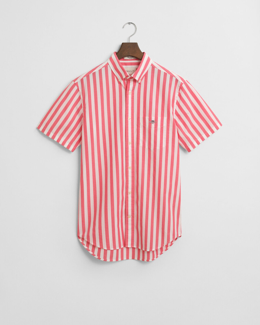 camicia a maniche corte in popeline classico a righe dalla vestibilità regolare - rosso anguria