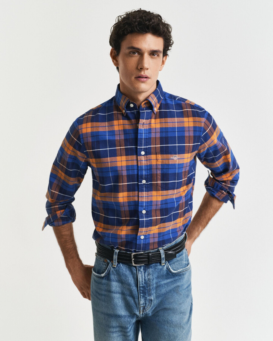 camicia oxford classica a quadri vestibilità regolare - arancione bronzo
