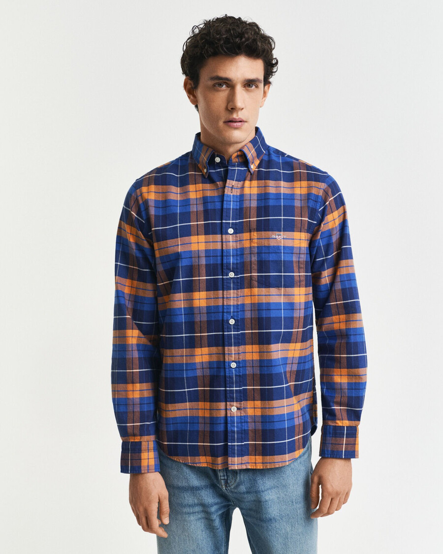 camicia oxford classica a quadri vestibilità regolare - arancione bronzo