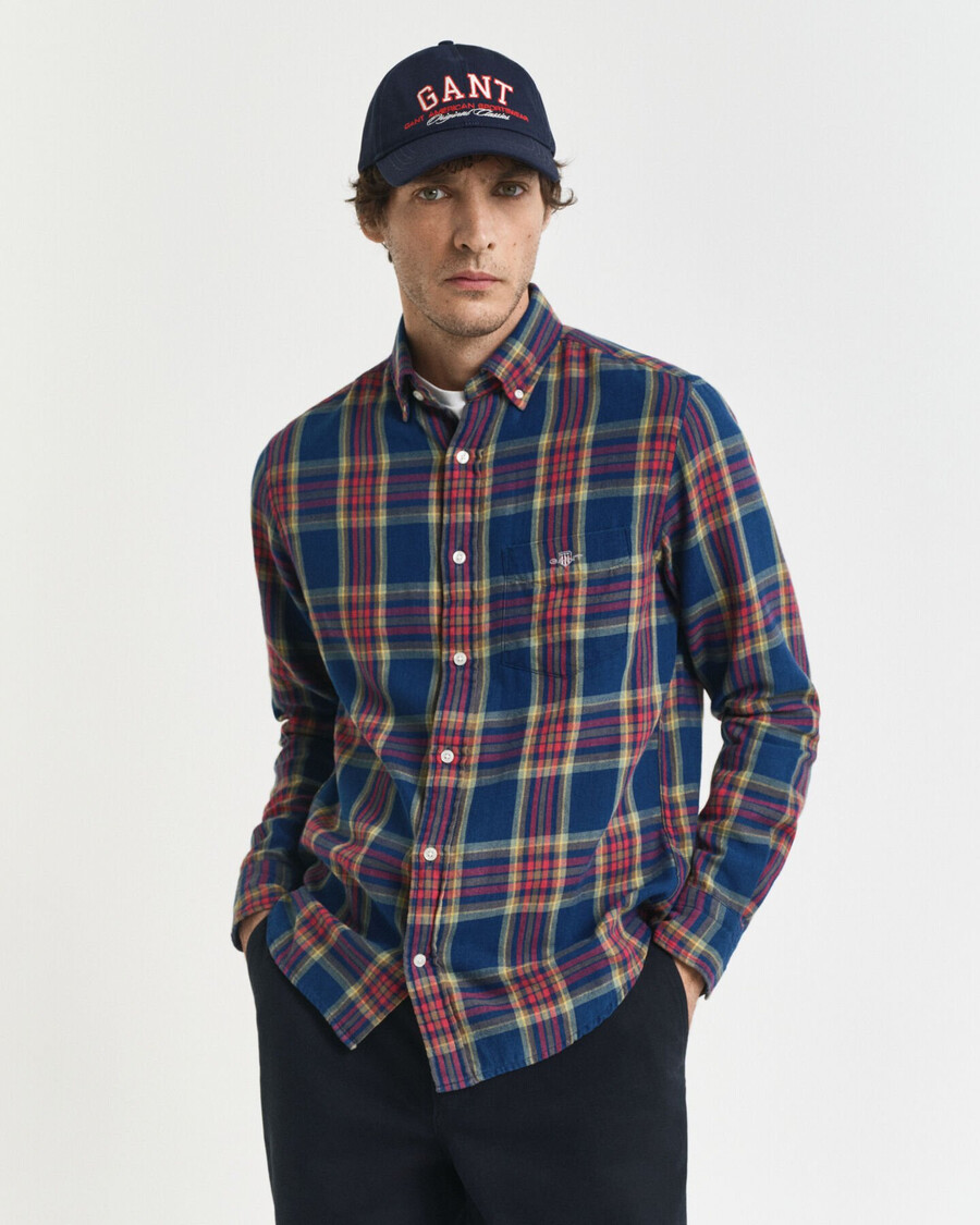camicia in twill indaco a quadri vestibilità regolare - indaco