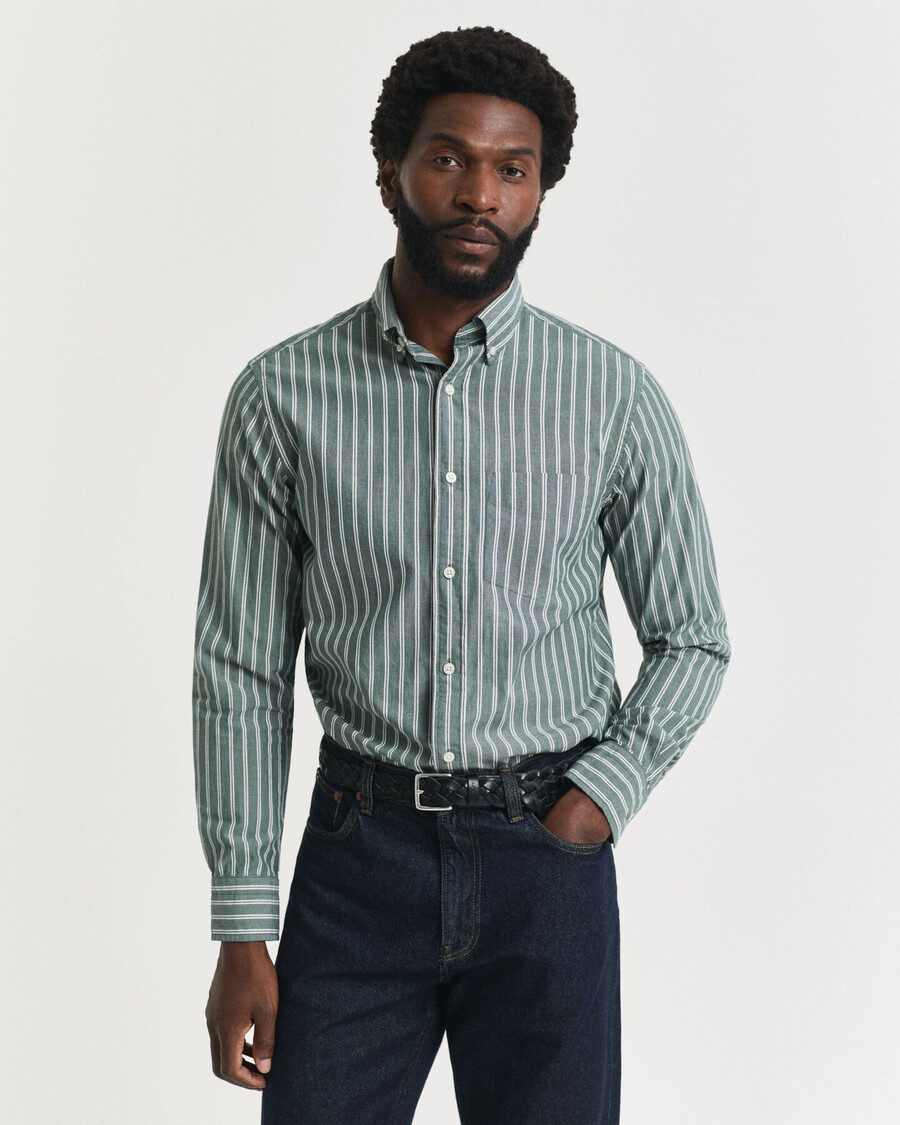 camicia in popeline a righe con vestibilità regolare - verde foresta