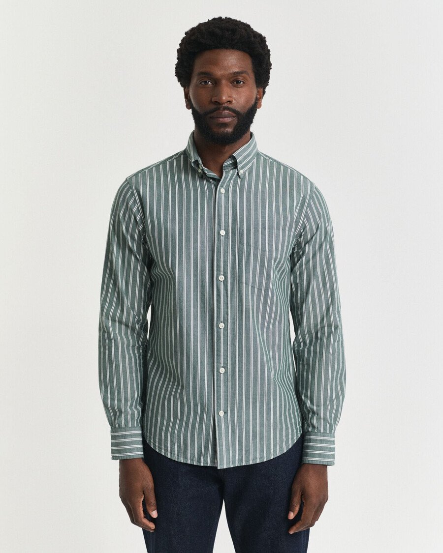 camicia in popeline a righe con vestibilità regolare - verde foresta