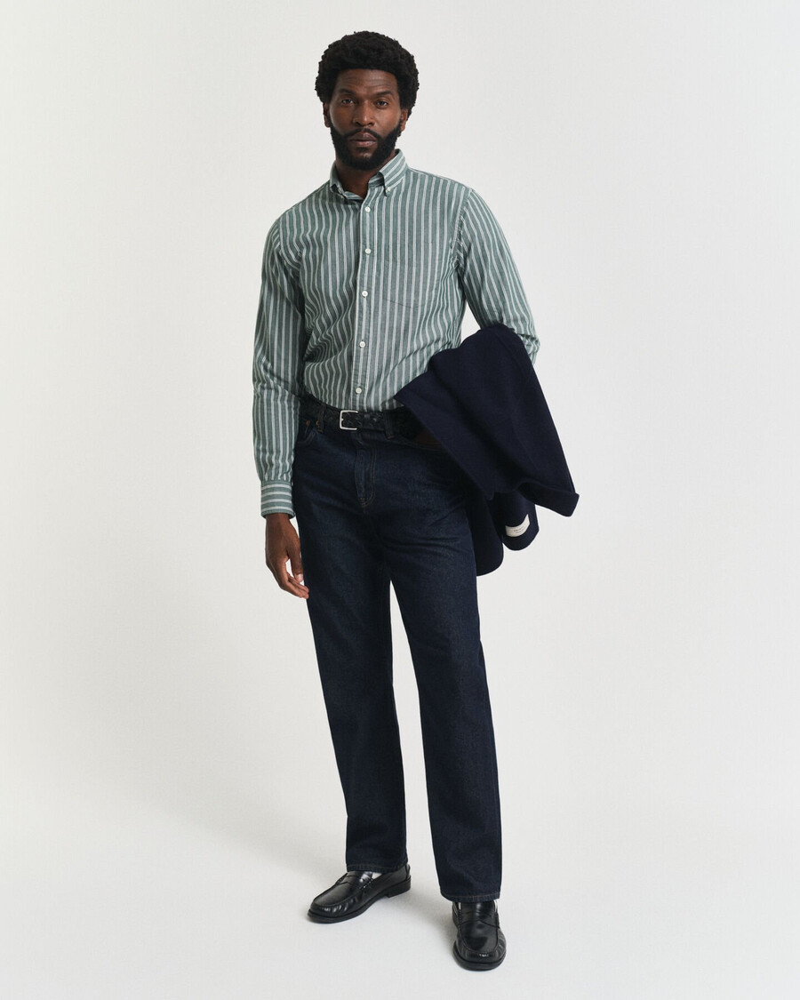 camicia in popeline a righe con vestibilità regolare - verde foresta