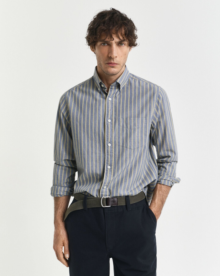 camicia in popeline a righe con vestibilità regolare - blu navy