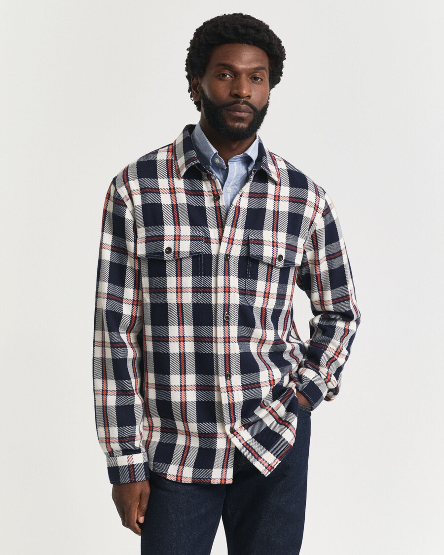 camicia oversize in twill pesante a quadri - blu sera