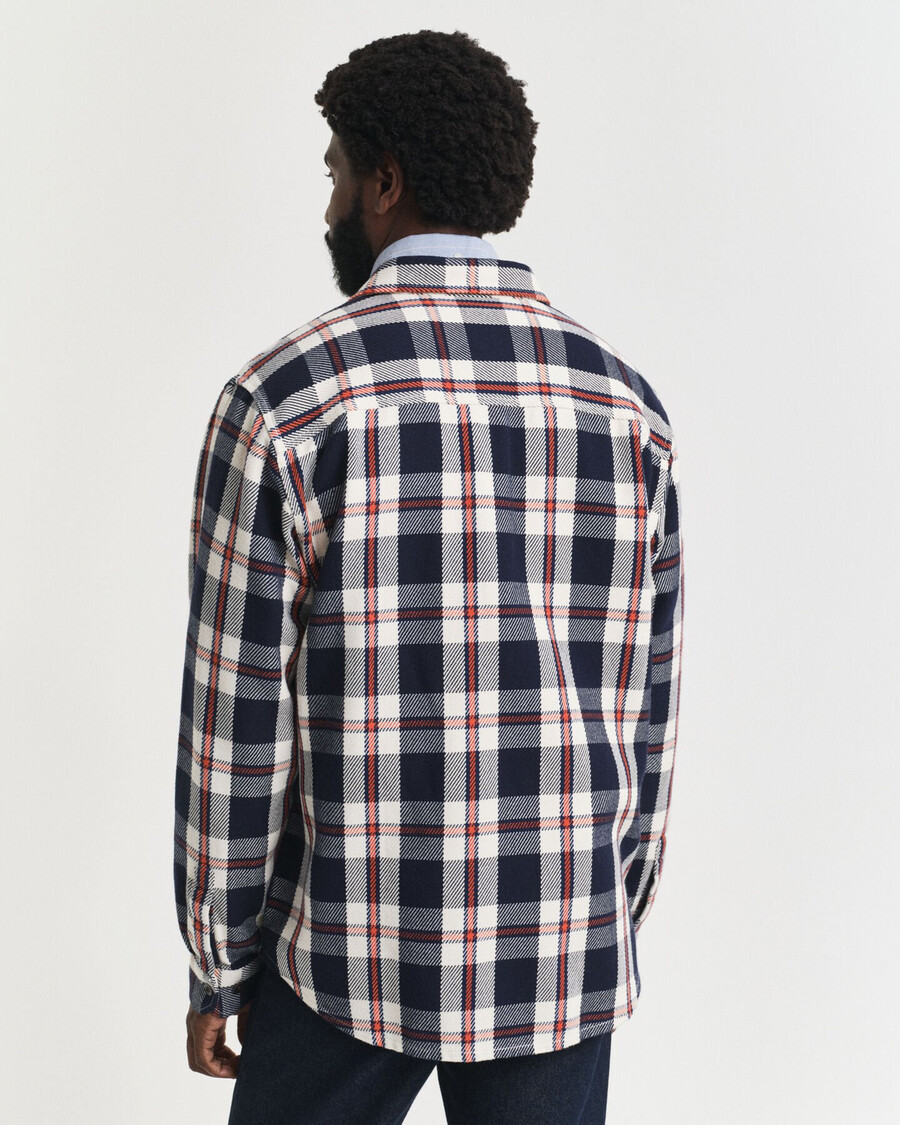 camicia oversize in twill pesante a quadri - blu sera