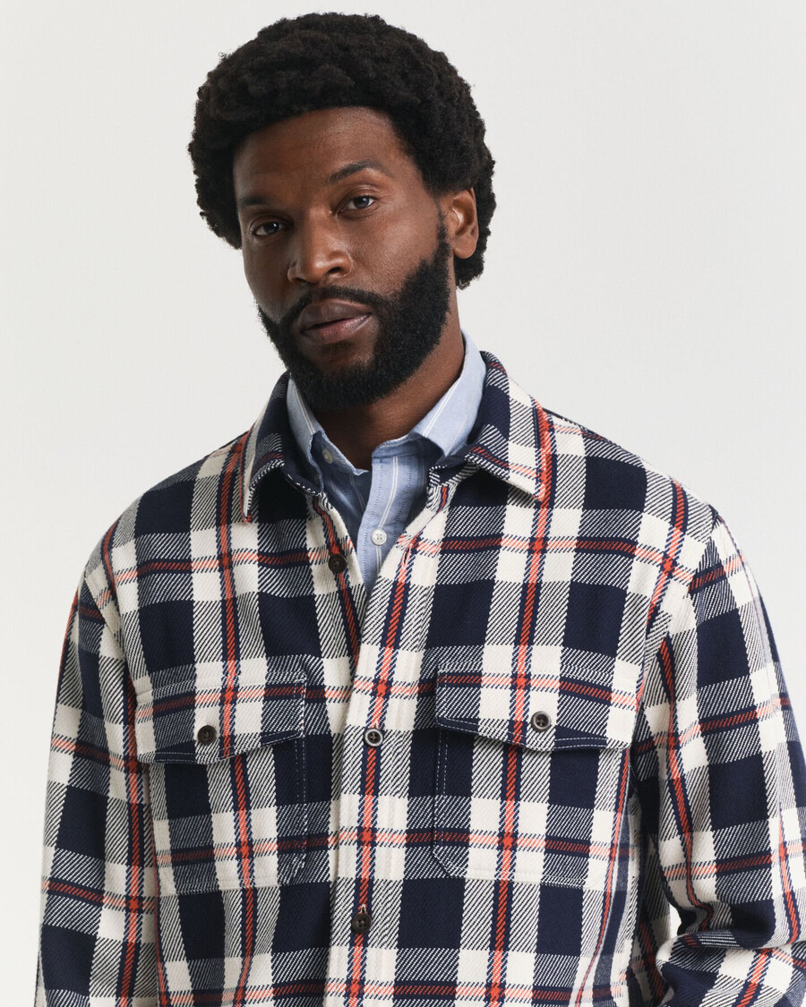 camicia oversize in twill pesante a quadri - blu sera
