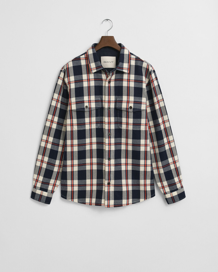 camicia oversize in twill pesante a quadri - blu sera