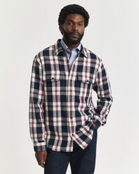 camicia oversize in twill pesante a quadri - blu sera