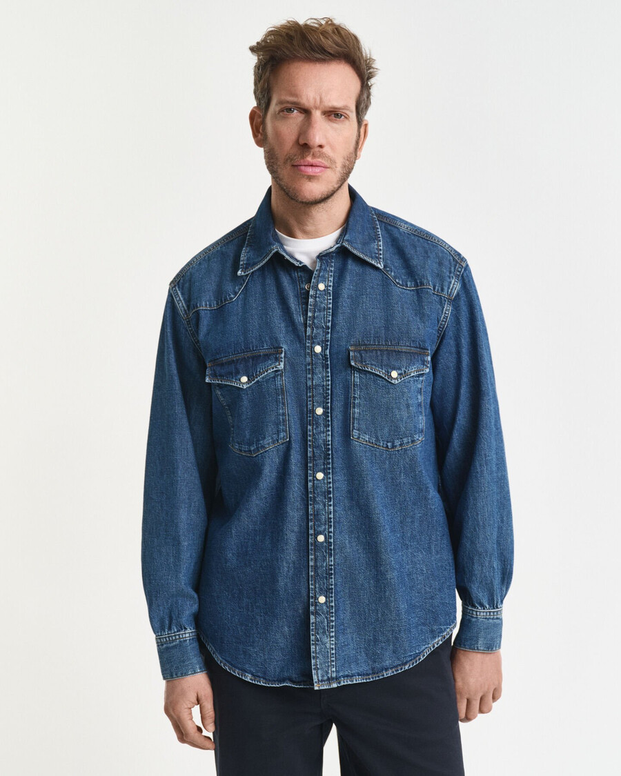 camicia in denim rodeo dal taglio rilassato - blu medio vintage