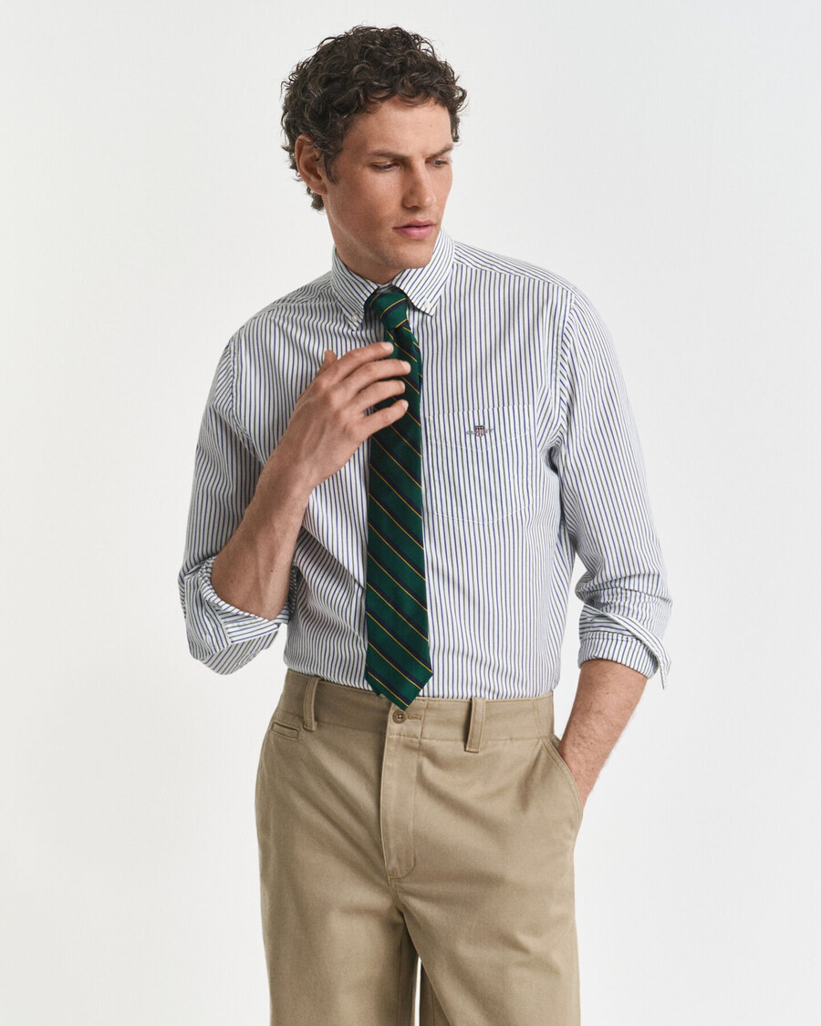 camicia classica in popeline a righe vestibilità regolare - verde foresta