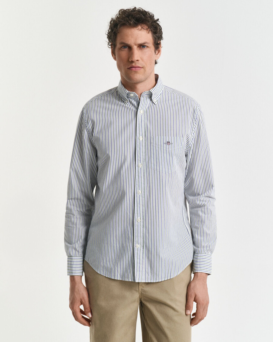 camicia classica in popeline a righe vestibilità regolare - verde foresta