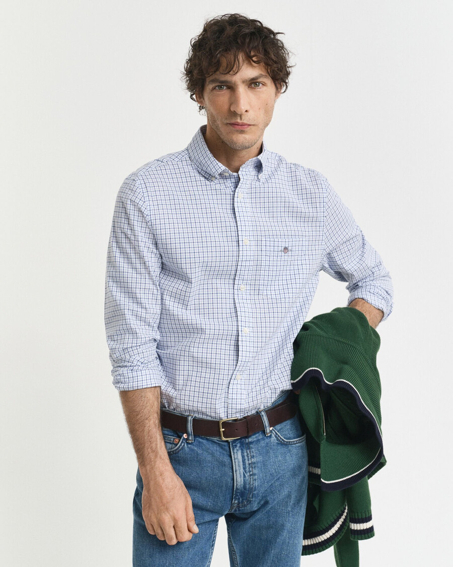 camicia classica in popeline a quadri micro vestibilità regolare - cielo sereno