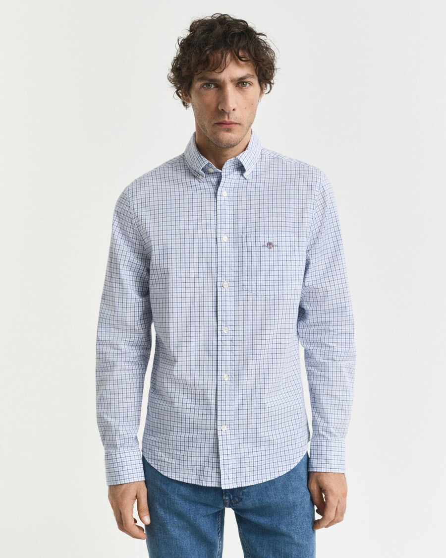 camicia classica in popeline a quadri micro vestibilità regolare - cielo sereno