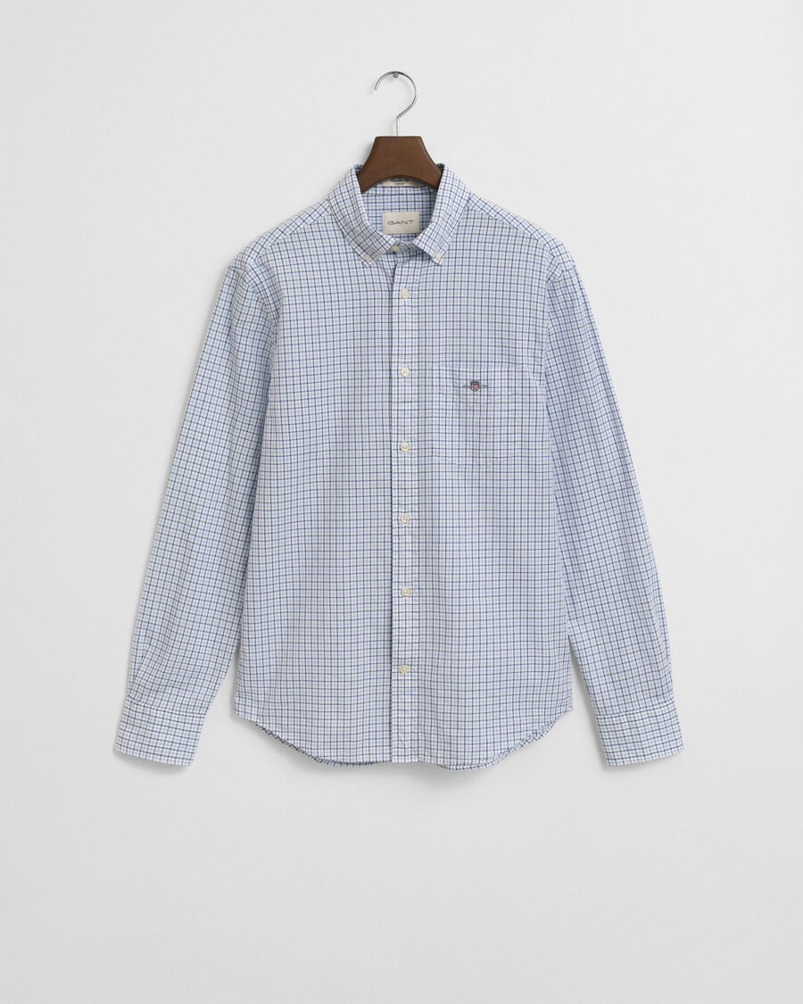 camicia classica in popeline a quadri micro vestibilità regolare - cielo sereno