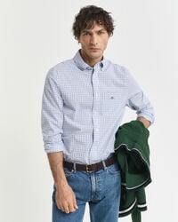 camicia classica in popeline a quadri micro vestibilità regolare - cielo sereno