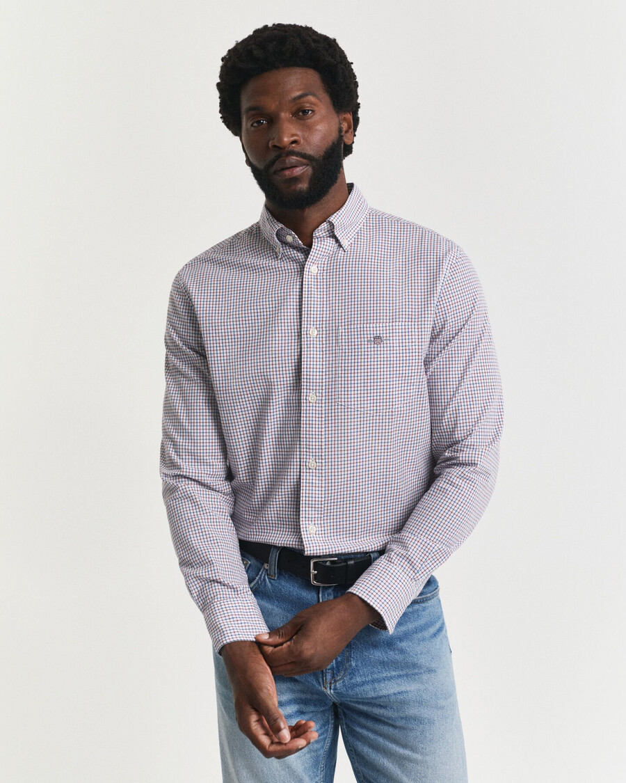 camicia classica in popeline a quadri micro fit regolare - rosso acceso